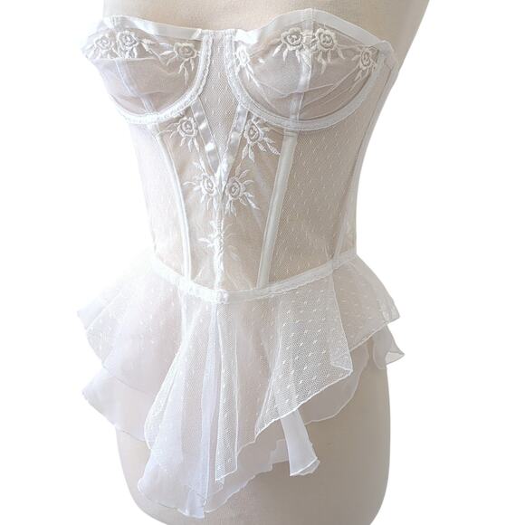 Victorias Secret Vintage Gold Label Corset 34B White Lace‎ Lingerie Fairy Angel